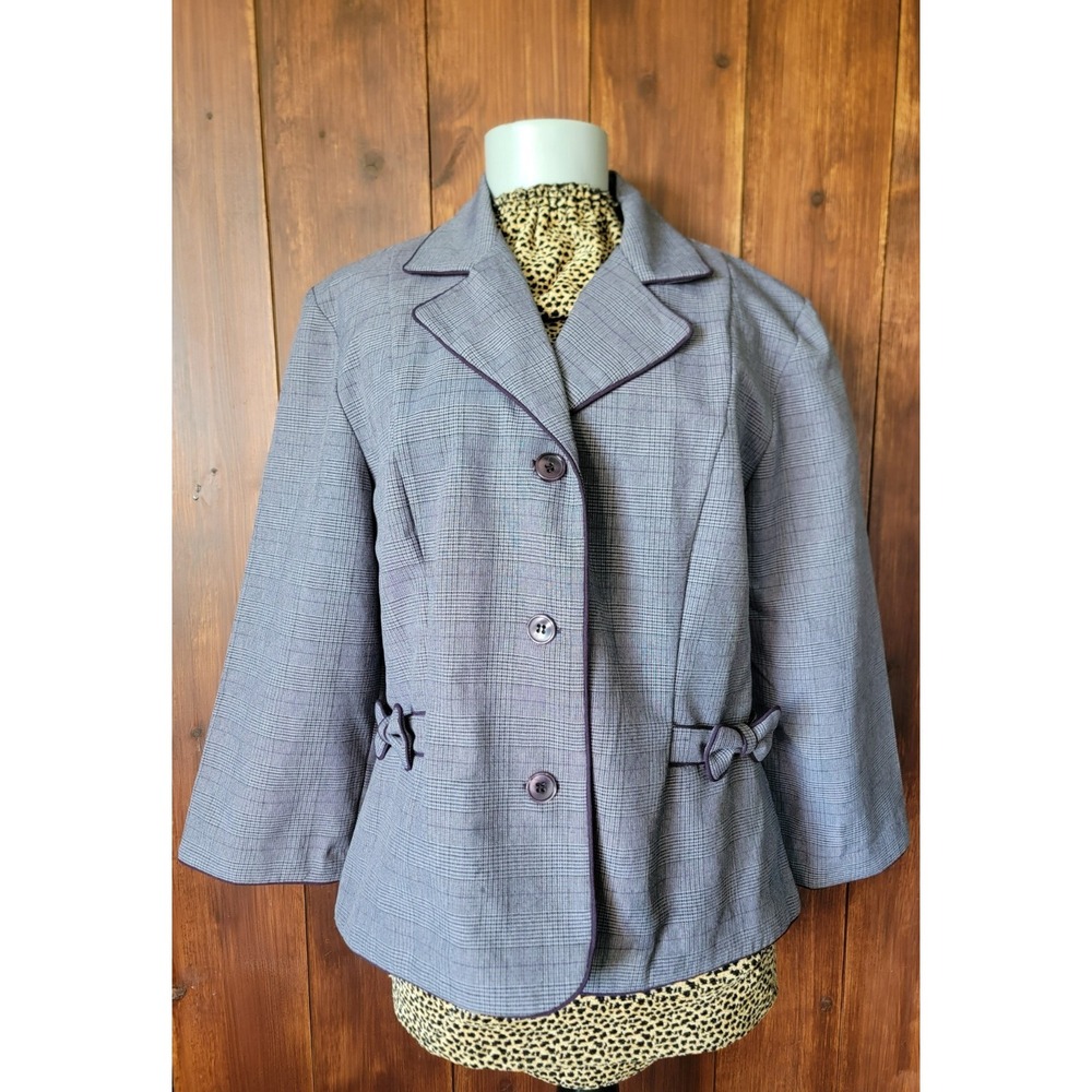Coquette Academia Women 12 Purple Plaid Blazer Bow Sophisticated Chic Sag Harbor